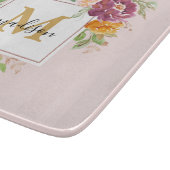 Monogramm Eleganfarbene Rose Floral Botanisch Schneidebrett (Ecke)