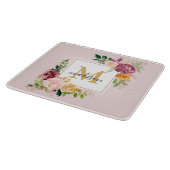 Monogramm Eleganfarbene Rose Floral Botanisch Schneidebrett (Ecke)