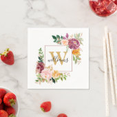 Monogramm Eleganfarbene Rose Floral Botanisch Serviette (Beispiel)