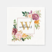 Monogramm Eleganfarbene Rose Floral Botanisch Serviette (Vorderseite)