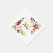 Monogramm Eleganfarbene Rose Floral Botanisch Serviette (Ecke)