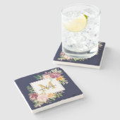 Monogramm Eleganfarbene Rose Floral Botanisch Steinuntersetzer (Seitenansicht)
