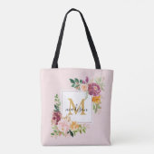 Monogramm Eleganfarbene Rose Floral Botanisch Tasche (Rückseite)