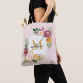 Monogramm Eleganfarbene Rose Floral Botanisch Tasche (Von Nahem)
