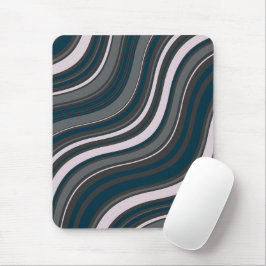 Monogramm Elegant blau und grau gestreift Mousepad