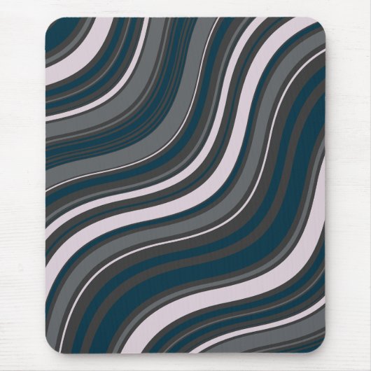 Monogramm Elegant blau und grau gestreift Mousepad (Vorne)