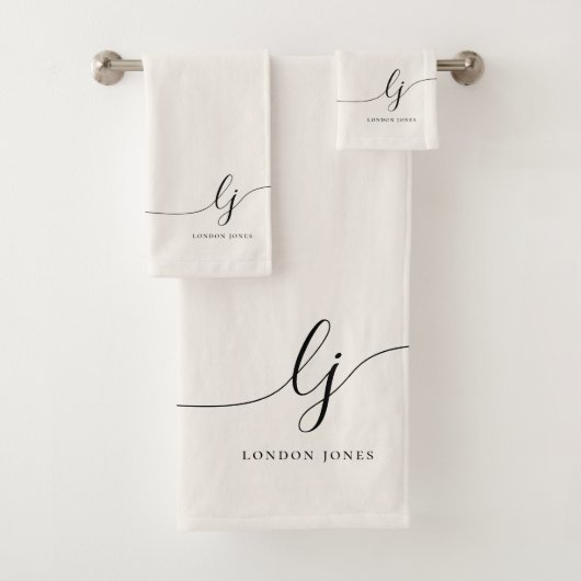 Monogramm Elegant Calligraphy Minimal neutral Badhandtuch Set (Insitu)
