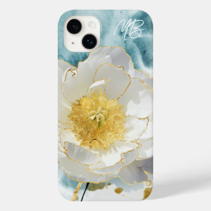 Monogramm Elegant Einfach Weiße Blume Wasserfarbe Case-Mate iPhone 14 Plus Hülle