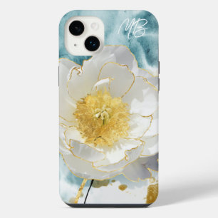 Monogramm Elegant Einfach Weiße Blume Wasserfarbe iPhone 14 Plus Hülle