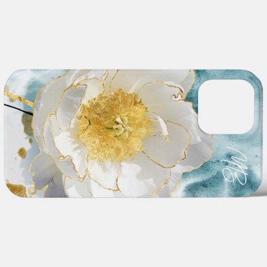 Monogramm Elegant Einfache Weiße Blume Wasserfarbe Case-Mate iPhone Hülle (Rückseite (Horizontal))