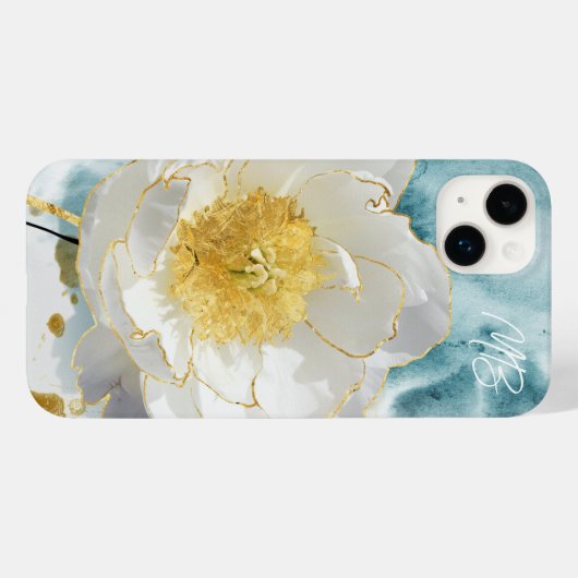 Monogramm Elegant Einfache Weiße Blume Wasserfarbe Case-Mate iPhone Hülle (Rückseite (Horizontal))