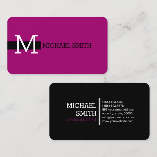 Monogramm Elegant Modernes Flirt & Schwarz Visitenkarte (Vorne/Hinten)