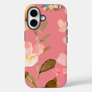 Monogramm Elegant Rosa Wasserfarbe iPhone 16 Hülle