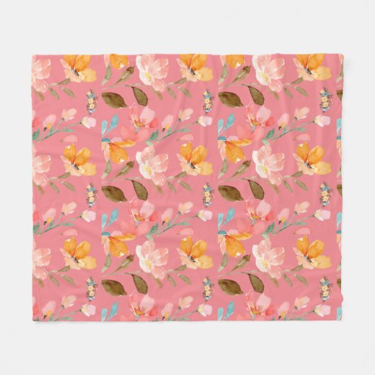 Monogramm Elegant Rosa Wasserfarbe Fleecedecke (Vorderseite (Horizontal))