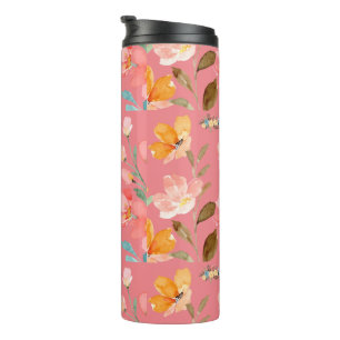 Monogramm Elegant Rosa Wasserfarbe Thermosbecher