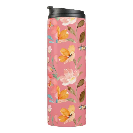 Monogramm Elegant Rosa Wasserfarbe Thermosbecher (Nach rechts gedreht)