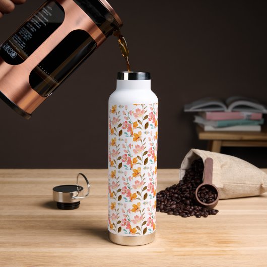 Monogramm Elegant Rosa Wasserfarbe Trinkflasche (Kaffee)