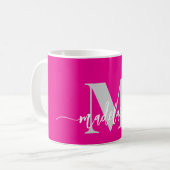 Monogramm Elegant Rosa Weiß Kaffeetasse (Vorderseite Links)