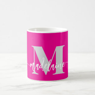 Monogramm Elegant Rosa Weiß Kaffeetasse