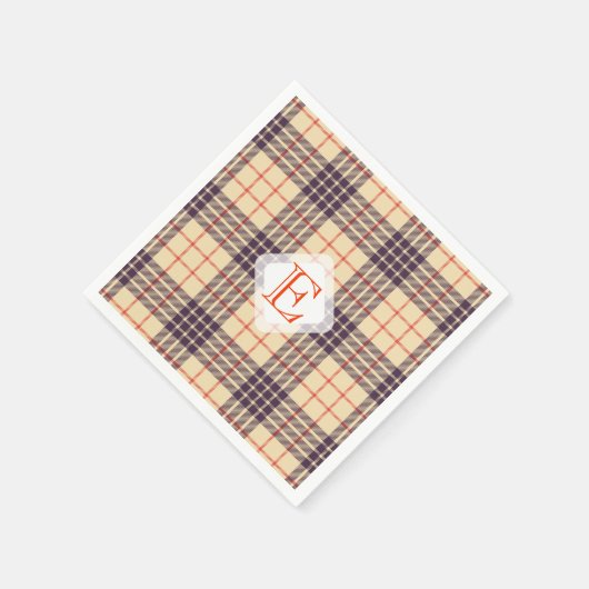 Monogramm, elegant schottisch-beige, karierter Tar Serviette (Ecke)