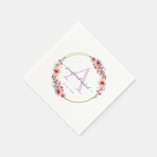 Monogramm, elegant, Wildblume, Kreishochzeit Serviette (Ecke)