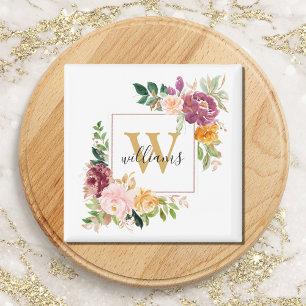 Monogramm Elegante Aquarell-Rosen-Blumen-Botanik Magnet