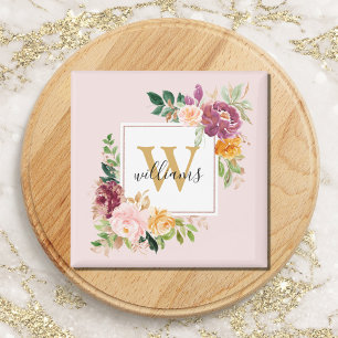 Monogramm Elegante Aquarell-Rosen-Blumen-Botanik Magnet