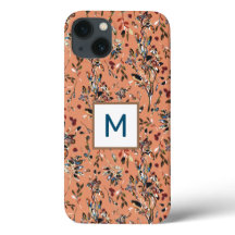 Monogramm Elegante Blätter Berries Orange Wasserfa