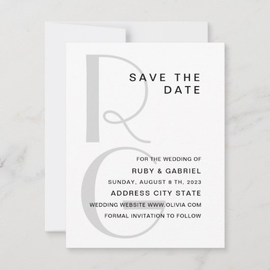 Monogramm. Elegante, einfache Typografie Save The Date (Vorderseite)