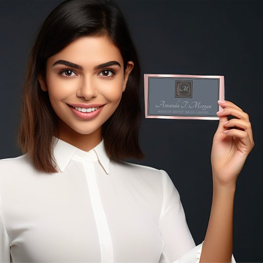 Monogramm Elegante Ernennung Grau Rose Dusty Blue Visitenkarte