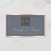 Monogramm Elegante Ernennung Grau Rose Dusty Blue Visitenkarte (Vorderseite)
