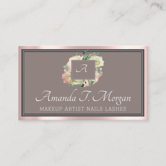 Monogramm Elegante Ernennung Rose Blumenrahmen Visitenkarte (Vorderseite)