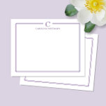 Monogramm Elegante lila Rand Briefpapier Mitteilungskarte<br><div class="desc">Dieses Design verfügt über einen dünnen doppelten Rahmen mit Platz für ein Monogramm und einen Namen und ein passendes Rückendesign. Klicken Sie auf die Schaltfläche "Anpassen", wenn Sie die Designelemente anpassen und/oder den Text weiter ändern möchten! Variationen dieses Designs, zusätzliche Farben sowie passende Produkte sind in unserem Shop erhältlich, zazzle.com/store/doodlelulu....</div>