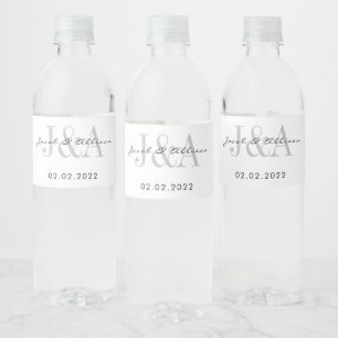 Monogramm elegante moderne Bar-Hochzeitsgeschenke Wasserflaschenetikett