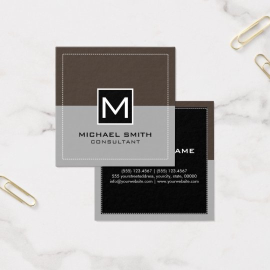 Monogramm-elegante moderne graue Lava Quadratische Visitenkarte