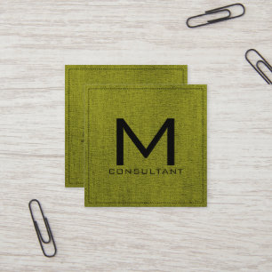 Monogramm Elegante moderne grüne Leinwand Quadratische Visitenkarte