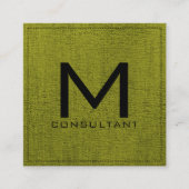 Monogramm Elegante moderne grüne Leinwand Quadratische Visitenkarte (Vorderseite)