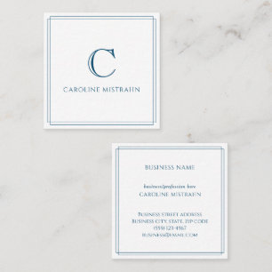 Monogramm Elegante Navyblaue Rand Korrespondenzpap Quadratische Visitenkarte