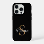 Monogramm Elegante Schrift Name Schwarz Gold  iPhone Hülle (Rückseite)