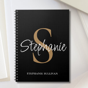 Monogramm Elegante Schrift Name Schwarz Gold  Notizblock