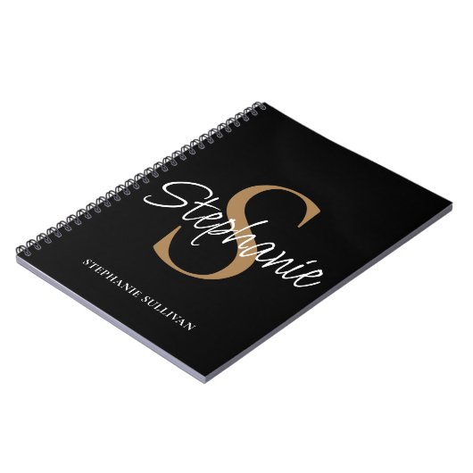 Monogramm Elegante Schrift Name Schwarz Gold Notizblock (Linke Seite)