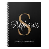 Monogramm Elegante Schrift Name Schwarz Gold Notizblock (Vorderseite)