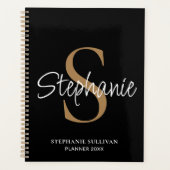Monogramm Elegante Schrift Name Schwarz Gold  Planer (Vorderseite)
