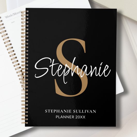 Monogramm Elegante Schrift Name Schwarz Gold  Planer