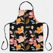 Monogramm Elegante Schwarze Wasserfarbe Blume Schürze (Vorderseite)