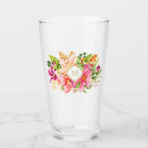 Monogramm Elegante Vintage Blume Rosa Pastell Glas