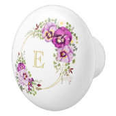 Monogramm Elegante Vintage, florale Lila Stiefmütt Keramikknauf (Rechts)