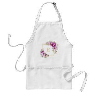 Monogramm Elegante Vintage, florale Lila Stiefmütt Schürze
