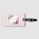 Monogramm Elegante Vintage Stiefmütterchen Streife Gepäckanhänger (Vorderseite (Horizontal))