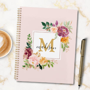 Monogramm Elegante Wasserfarbe-Rosen-Blumen-Botani Planer